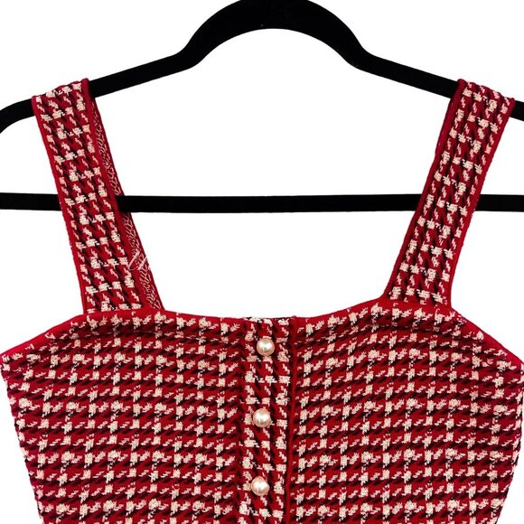 Sandro Tweed Matching Set Two Piece Daniella Crop Top Blandine Skirt Red Pearls - Picture 8 of 15
